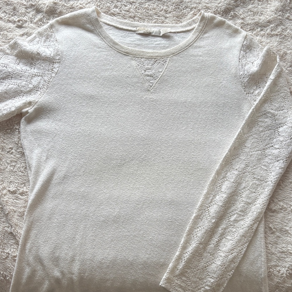 Prana Cream Long Sleeve Lace Tee